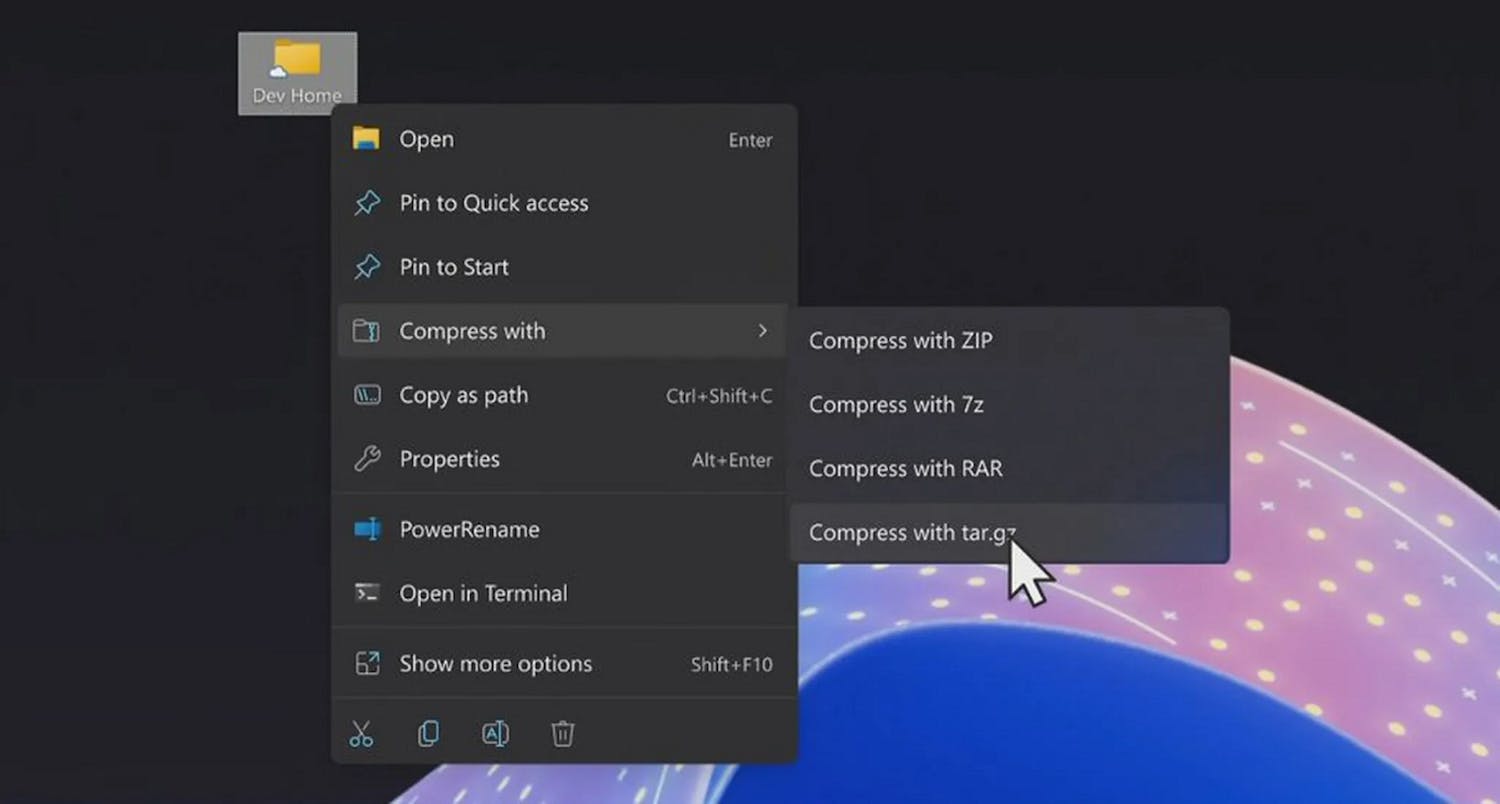 Virker med flere formater: Når du har fått den kommende oppdateringen, kan du pakke og pakke ut med flere komprimeringsformater enn zip i Windows 11.